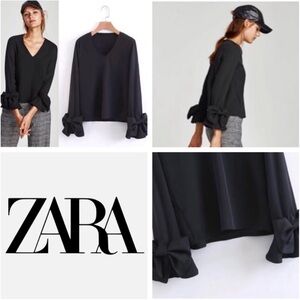 Zara Women's Elegant Black Blouse with Bow Cuffs